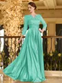 Charming A-line V-Neck 3/4 Sleeves Appliques Lace Floor-Length Silk like Satin Mother of the Bride Dress