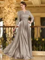 Charming A-line V-Neck 3/4 Sleeves Appliques Lace Floor-Length Silk like Satin Mother of the Bride Dress