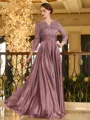 Charming A-line V-Neck 3/4 Sleeves Appliques Lace Floor-Length Silk like Satin Mother of the Bride Dress