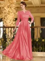 Charming A-line V-Neck 3/4 Sleeves Appliques Lace Floor-Length Silk like Satin Mother of the Bride Dress
