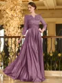 Charming A-line V-Neck 3/4 Sleeves Appliques Lace Floor-Length Silk like Satin Mother of the Bride Dress