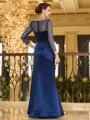 Glamorous Sheath Scoop Long Sleeves Pleated Floor-Length Satin Mother of the Bride Dress