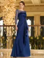 Glamorous Sheath Scoop Long Sleeves Pleated Floor-Length Satin Mother of the Bride Dress