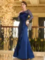 Glamorous Sheath Scoop Long Sleeves Pleated Floor-Length Satin Mother of the Bride Dress
