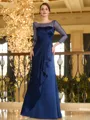 Glamorous Sheath Scoop Long Sleeves Pleated Floor-Length Satin Mother of the Bride Dress