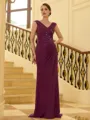 Resplendent Sheath V-Neck Beading Floor-Length Chiffon Mother of the Bride Dress