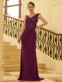 Resplendent Sheath V-Neck Beading Floor-Length Chiffon Mother of the Bride Dress