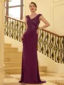 Resplendent Sheath V-Neck Beading Floor-Length Chiffon Mother of the Bride Dress