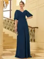Fashion A-Line/Princess Chiffon Ruched V-Neck 1/2 Sleeves Floor-Length Mother of the Bride Dresses