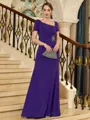 Charming Sheath/Column Jersey Beading Square Short Sleeves Floor-Length Mother of the Bride Dresses