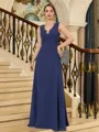 Gracious A-line V-Neck Appliques Lace Floor-Length Chiffon Mother of the Bride Dress