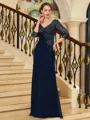 Refined Sheath V-Neck 3/4 Sleeves Appliques Lace Floor-Length Chiffon Mother of the Bride Dress
