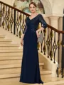 Refined Sheath V-Neck 3/4 Sleeves Appliques Lace Floor-Length Chiffon Mother of the Bride Dress