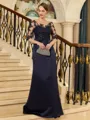 Unforgettable Sheath/Column Satin Applique Bateau 1/2 Sleeves Sweep Train Mother of the Bride Dresses