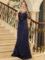 Unforgettable Sheath/Column Satin Applique Bateau 1/2 Sleeves Sweep Train Mother of the Bride Dresses