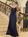 Unforgettable Sheath/Column Satin Applique Bateau 1/2 Sleeves Sweep Train Mother of the Bride Dresses