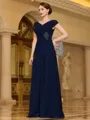 Classy A-line V-Neck Pleated Floor-Length Chiffon Mother of the Bride Dress