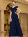 Classy A-line V-Neck Pleated Floor-Length Chiffon Mother of the Bride Dress