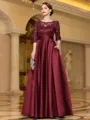 Sophisticated A-line Scoop 3/4 Sleeves Appliques Lace Floor-Length Satin Mother of the Bride Dress