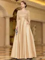 Sophisticated A-line Scoop 3/4 Sleeves Appliques Lace Floor-Length Satin Mother of the Bride Dress