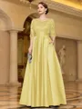 Sophisticated A-line Scoop 3/4 Sleeves Appliques Lace Floor-Length Satin Mother of the Bride Dress