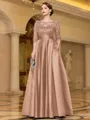 Sophisticated A-line Scoop 3/4 Sleeves Appliques Lace Floor-Length Satin Mother of the Bride Dress