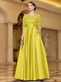 Sophisticated A-line Scoop 3/4 Sleeves Appliques Lace Floor-Length Satin Mother of the Bride Dress