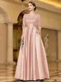 Sophisticated A-line Scoop 3/4 Sleeves Appliques Lace Floor-Length Satin Mother of the Bride Dress
