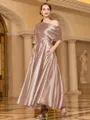 Radiant A-line Short Sleeves Pleated Ankle-Length Silk like Satin Mother of the Bride Dress