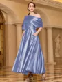 Radiant A-line Short Sleeves Pleated Ankle-Length Silk like Satin Mother of the Bride Dress