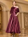 Radiant A-line Short Sleeves Pleated Ankle-Length Silk like Satin Mother of the Bride Dress