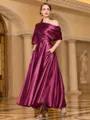 Radiant A-line Short Sleeves Pleated Ankle-Length Silk like Satin Mother of the Bride Dress