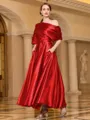 Radiant A-line Short Sleeves Pleated Ankle-Length Silk like Satin Mother of the Bride Dress