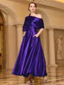 Radiant A-line Short Sleeves Pleated Ankle-Length Silk like Satin Mother of the Bride Dress