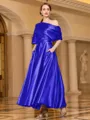 Radiant A-line Short Sleeves Pleated Ankle-Length Silk like Satin Mother of the Bride Dress