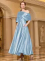 Radiant A-line Short Sleeves Pleated Ankle-Length Silk like Satin Mother of the Bride Dress
