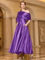 Radiant A-line Short Sleeves Pleated Ankle-Length Silk like Satin Mother of the Bride Dress