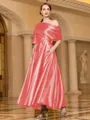 Radiant A-line Short Sleeves Pleated Ankle-Length Silk like Satin Mother of the Bride Dress