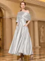 Radiant A-line Short Sleeves Pleated Ankle-Length Silk like Satin Mother of the Bride Dress