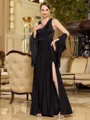Mesmerizing Sheath/Column Jersey Ruched V-Neck Sleeveless Floor-Length Mother of the Bride Dresses