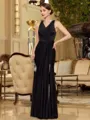 Mesmerizing Sheath/Column Jersey Ruched V-Neck Sleeveless Floor-Length Mother of the Bride Dresses
