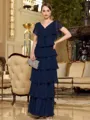 Flattering Sheath V-Neck Short Sleeves Cascading Ruffles Ankle-Length Chiffon Mother of the Bride Dress