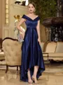 Refined A-line Off-the-Shoulder Pleated Asymmetrical Satin Mother of the Bride Dress