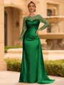 Sophisticated Sheath Scoop Long Sleeves Sequin Floor-Length Silk Like Satin Mother of the Bride Dress