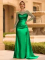 Sophisticated Sheath Scoop Long Sleeves Sequin Floor-Length Silk Like Satin Mother of the Bride Dress