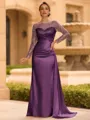 Sophisticated Sheath Scoop Long Sleeves Sequin Floor-Length Silk Like Satin Mother of the Bride Dress