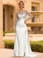 Sophisticated Sheath Scoop Long Sleeves Sequin Floor-Length Silk Like Satin Mother of the Bride Dress