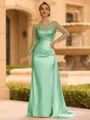 Sophisticated Sheath Scoop Long Sleeves Sequin Floor-Length Silk Like Satin Mother of the Bride Dress
