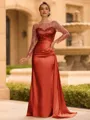 Sophisticated Sheath Scoop Long Sleeves Sequin Floor-Length Silk Like Satin Mother of the Bride Dress