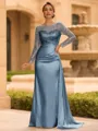 Sophisticated Sheath Scoop Long Sleeves Sequin Floor-Length Silk Like Satin Mother of the Bride Dress